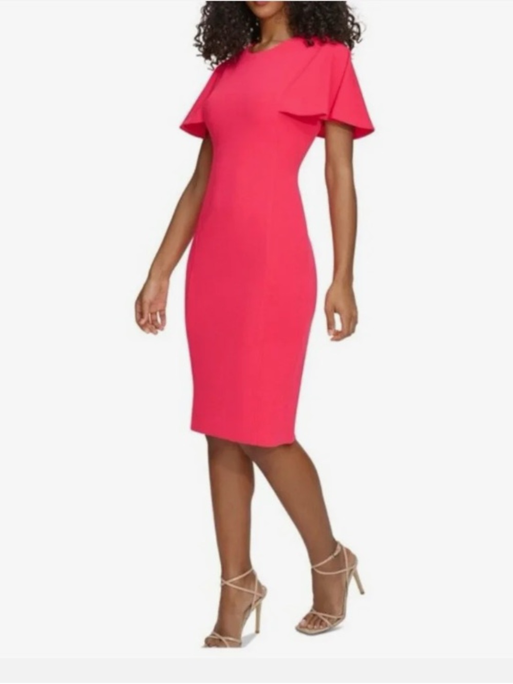 Calvin Klein Bright Pink Flutter Cape Sleeve Dress Back Zip - Size 20W